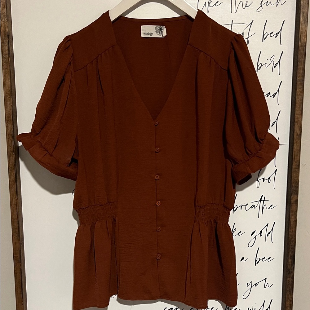 Everleigh Deep Brown Button-Up Blouse